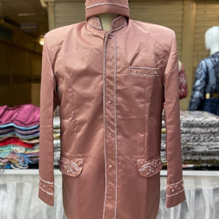 promo ✨ -beskap bapak pengantin / beskap orang tua - rose gold, L
