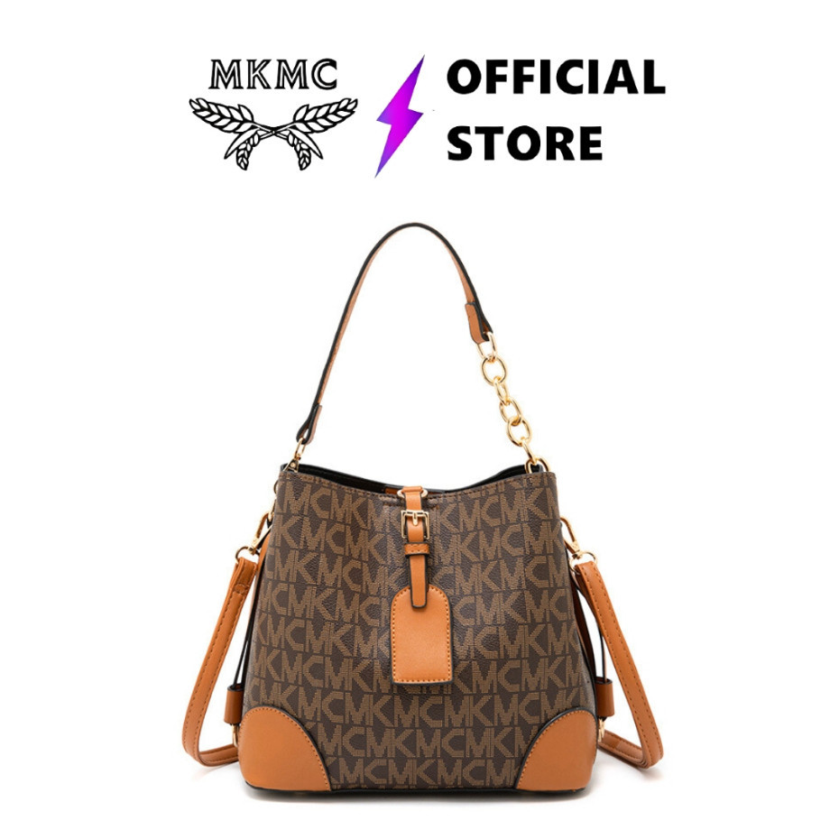 Original MKMC Shoulder Bag Wanita Import Bucket Monogram Kondangan Medium Kulit Motif Tas Selempang 