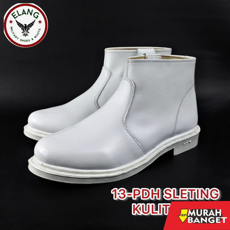 Sepatu pdh- Sepatu PDH Sleting Putih Doff Sol Hitam Sepatu Dinas sepatu TNI Sepatu Polri