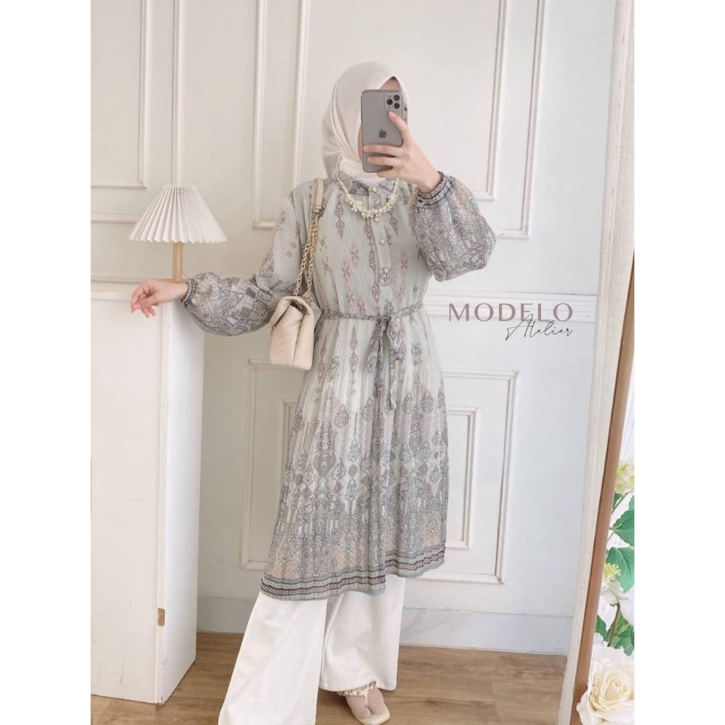 Marbella Pleats Tunik | Gamis Plisket Motif Meijiewang / Dress Ceruty Plisket Mewah Jumbo / Tunik Ce