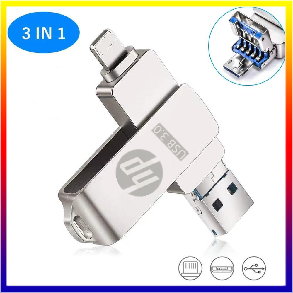 Hp USB Flash Drive 1TB 3 in 1 Otg Pendrive for iPhone External Storage Devices flash disk