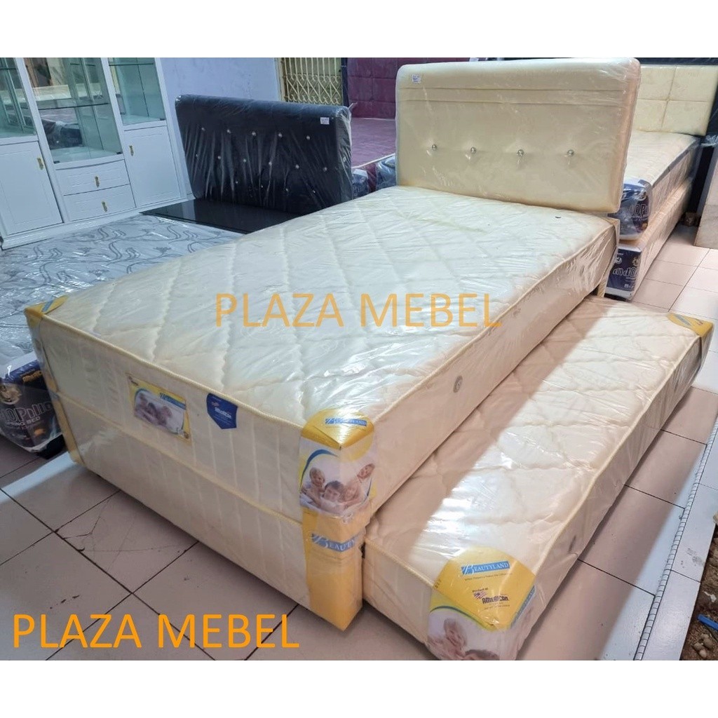 SET 2in1 Twin American Cream Spring Bed Beautyland 120x200 MURAH