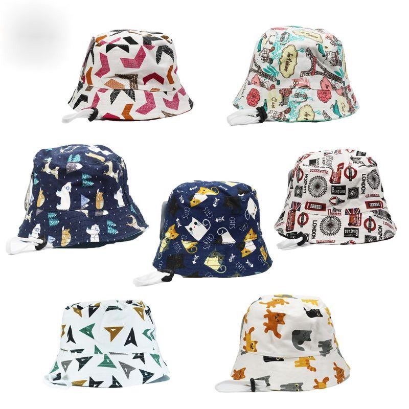 Topi Bucket Anak Tali Bahan Kanvas Motif Gambar Lucu Anak Laki Perempuan Usia 2-10 Tahun