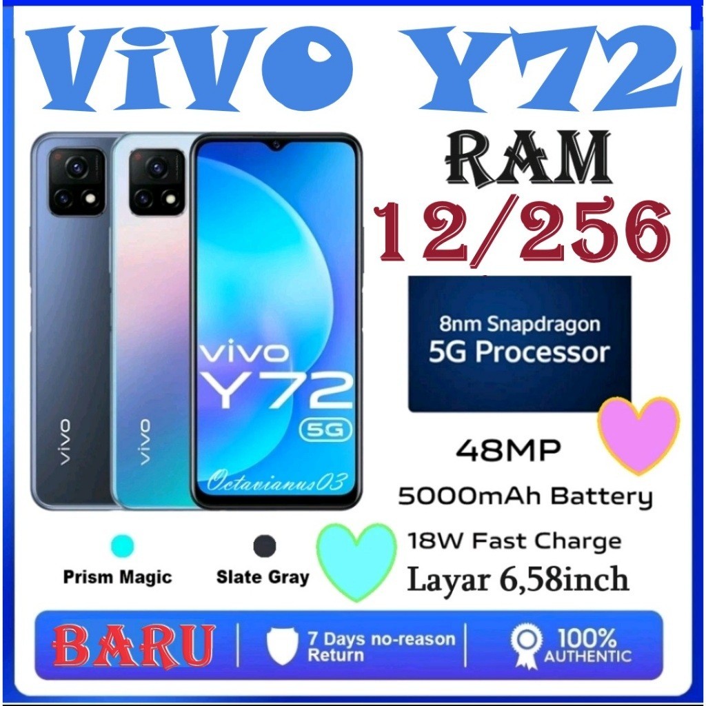PROMOO Hp VIVO Y72 (5G) ORI//BARU//RAM 12/256GB [5000mAh Big Battery Fast Charging™Camera 48MP™Layar 6,58inci] GARANSI 1TAHUN