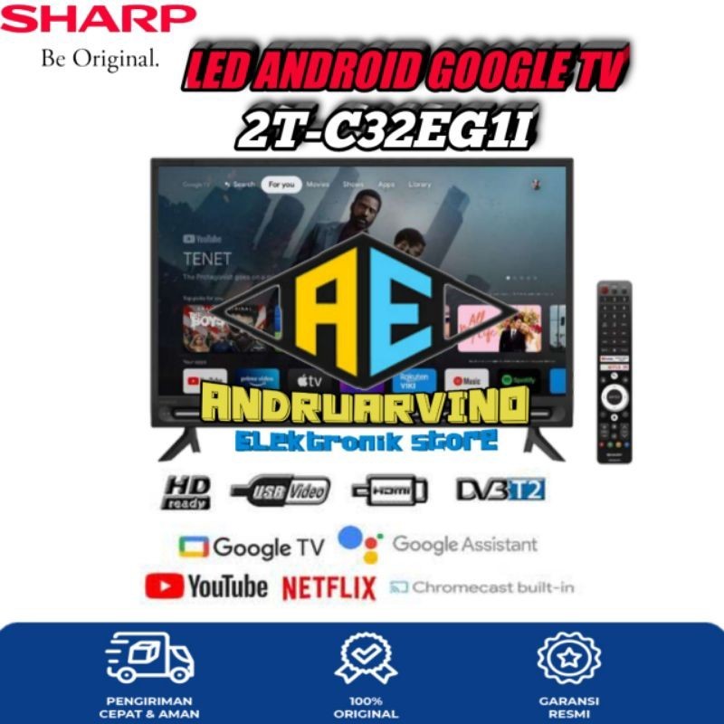 SHARP LED ANDROID GOOGLE TV 32 INCH 2T-C32EG1I DIGITAL TV GARANSI RESMI SHARP
