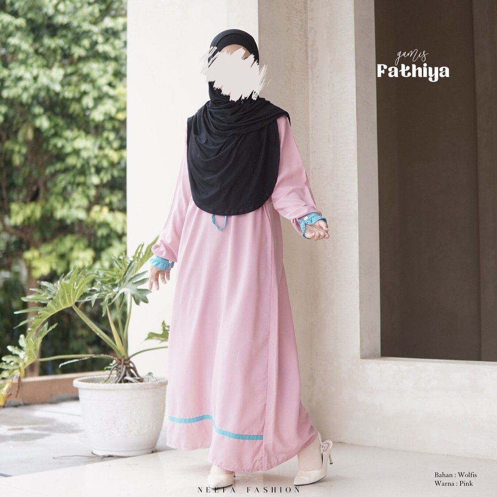 GAMIS POLOS PINK KOMBINASI 2 WARNA SUPER NYAMAN BAHAN WOLFIS DRESS SIMPLE