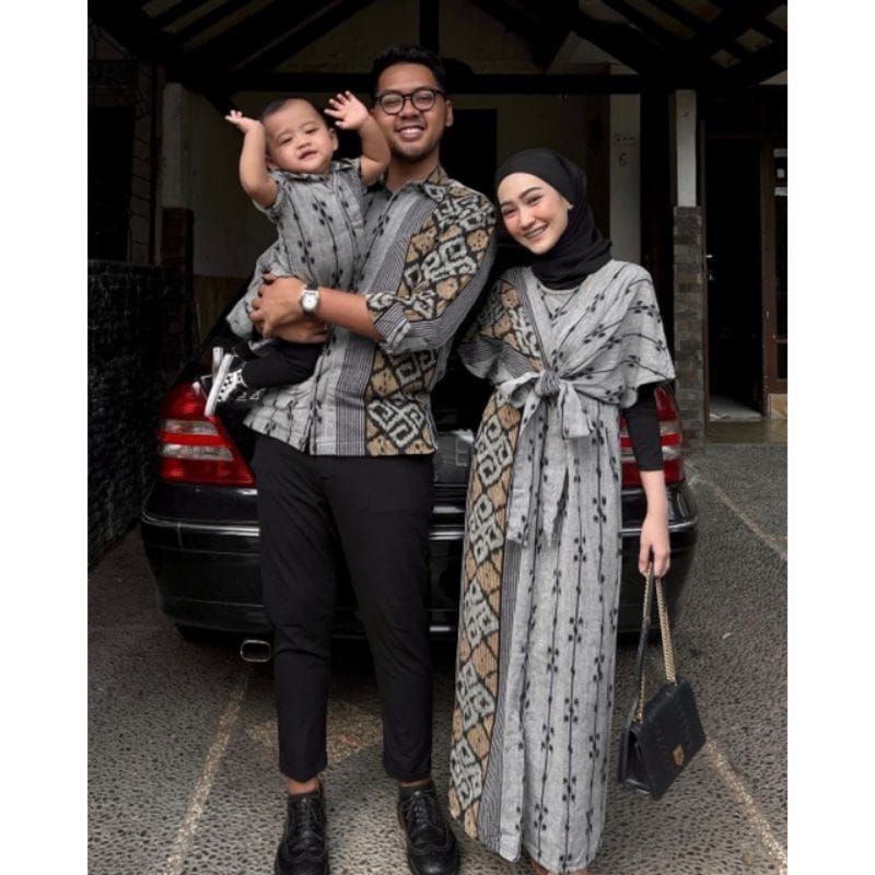 Baju tenun couple Raisa grey - couple tenun ikat