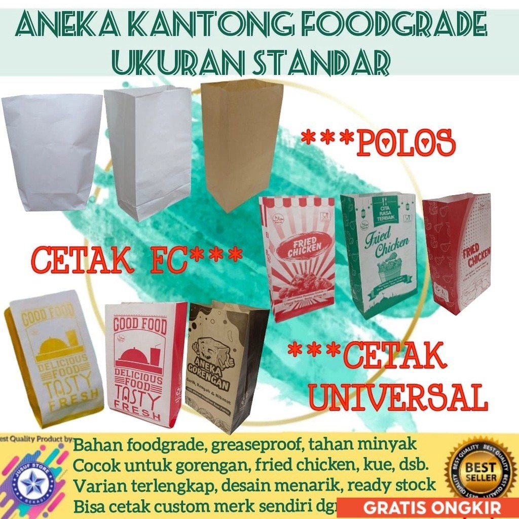

50pcs Kantong Kertas makanan, paper bag makanan, paperbag foodgrade