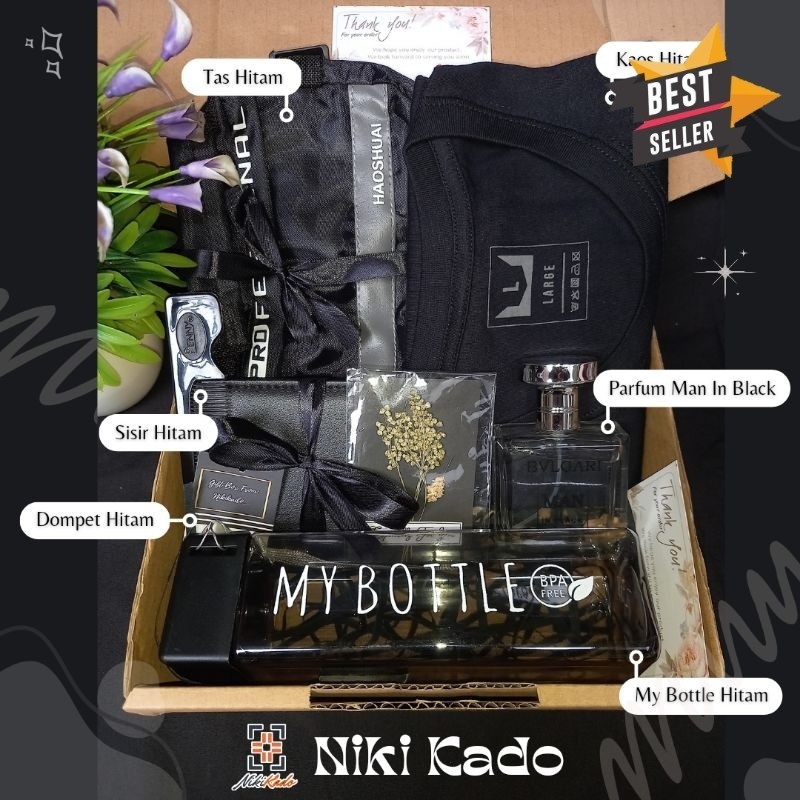 Hampers cowok / gift box hitam / kado ulang tahun / hampers wisuda spesial