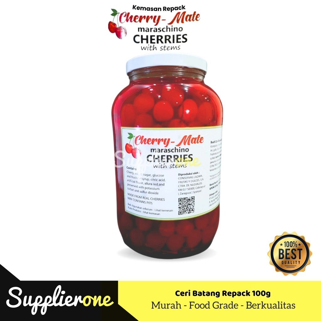 

Cherry Mate Repack 100g / Cherry Maraschino / Cherry Tangkai Merah / Buah Cherry Dengan Tangkai / Buah Ceri Repack