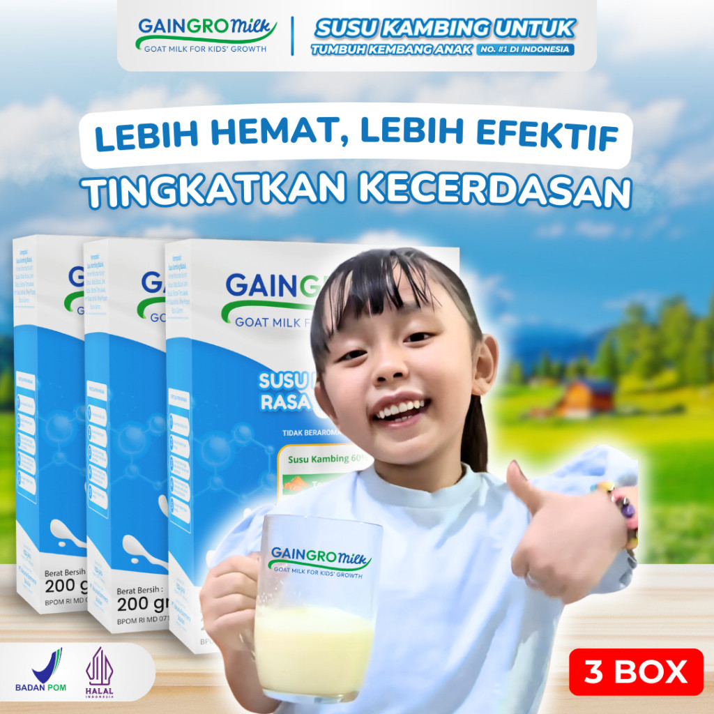 

PAKET 3 BOX GAINGRO MILK VANILLA Susu Kambing untuk Meningkatkan Kecerdasan Anak joyskincare.bekasi