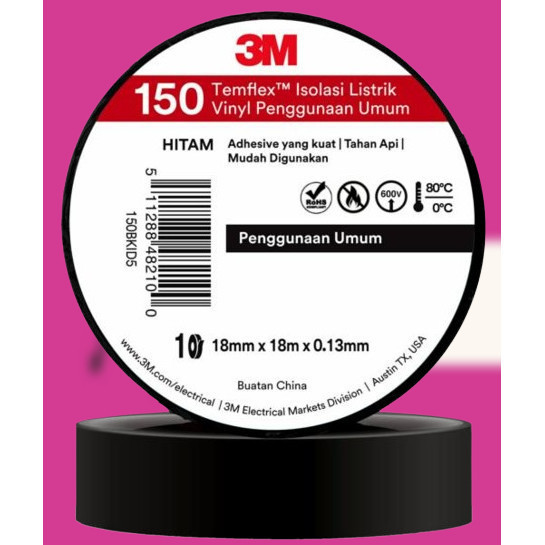 

Solasi Listrik 3M Original 150 Temflex Vinyl Isolasi Tahan Api Ori Untuk Kabel 1258