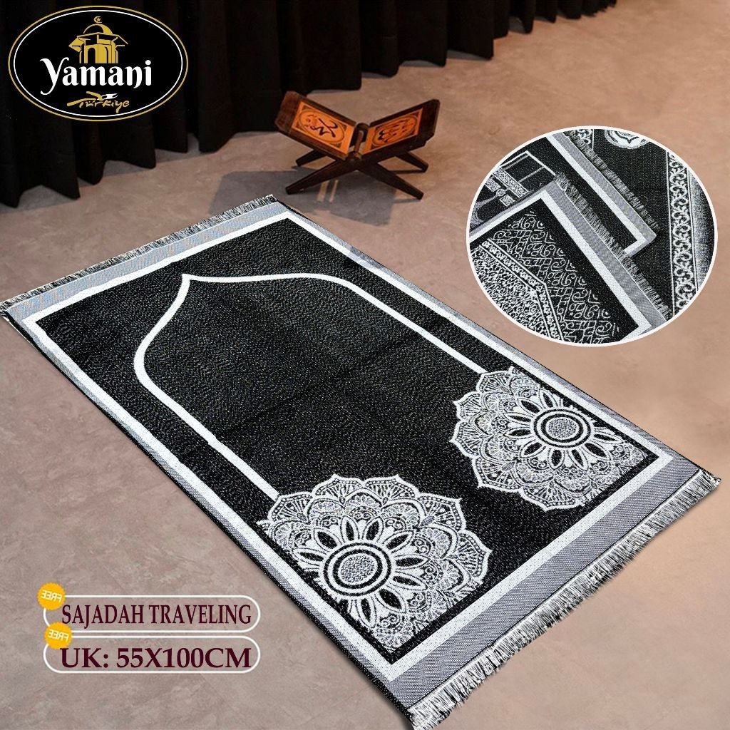Sajadah Turki Dewasa Traveling Motif Kiswah Kusus Hitam Pakaian Muslim Sejadah Sauvenir Dunia Muslim