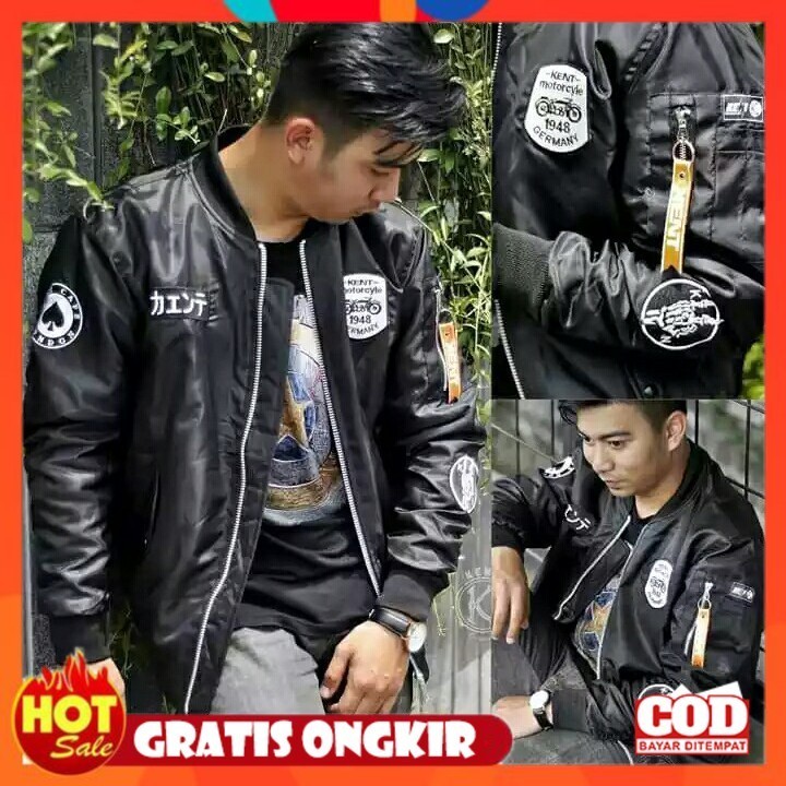 BAHAN ADEM HALUS LEMBUT TEBAL / Kent Jaket Bomber Pilot KENT Rider Black Original Casual Pria Wanita