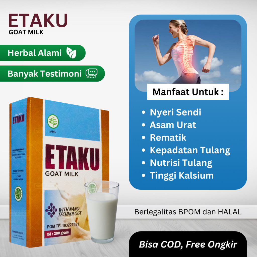 

Flashsale Etaku Disc 1 Box 45% Susu Untuk Nyeri Sendi Patah Tulang Retak Keropos Asam Urat Rematik - Etaku Susu Kambing Etawa Asli Original 1 Box