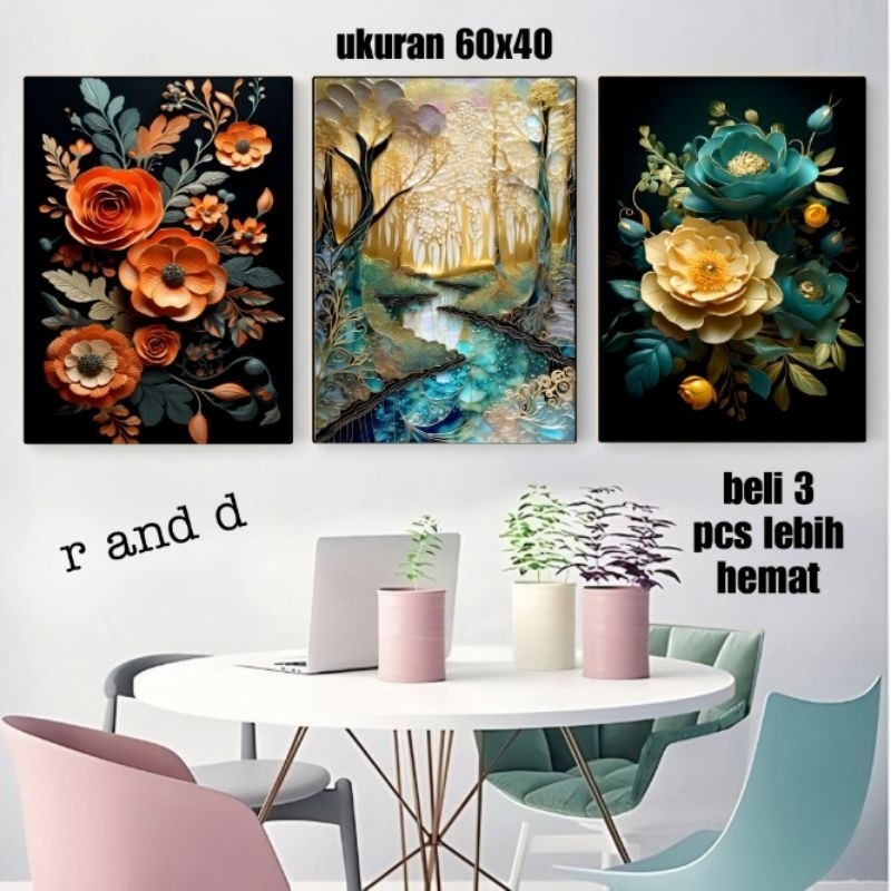 Hiasan Dinding Gambar Bunga Ukuran 60x40 bingkai kayu, Dekorasi dinding kamar aesthetic, walpaper di