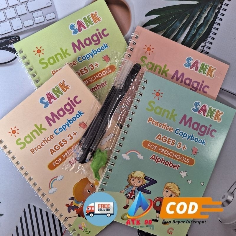 

Paket 4 Buku+refil / SANK BOOK MAGIC/Buku Tulis/Buku Ajaib/buku Belajar Menulis Berhitung