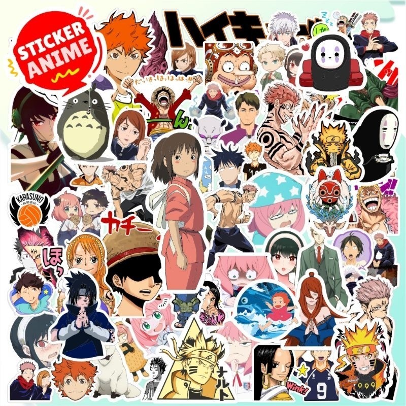 

[50 Pcs] Stiker HP Laptop / Sticker Anime One Piece / Ghibli / Totoro / Jujustu Kaisen / Spy X Family Anti Air