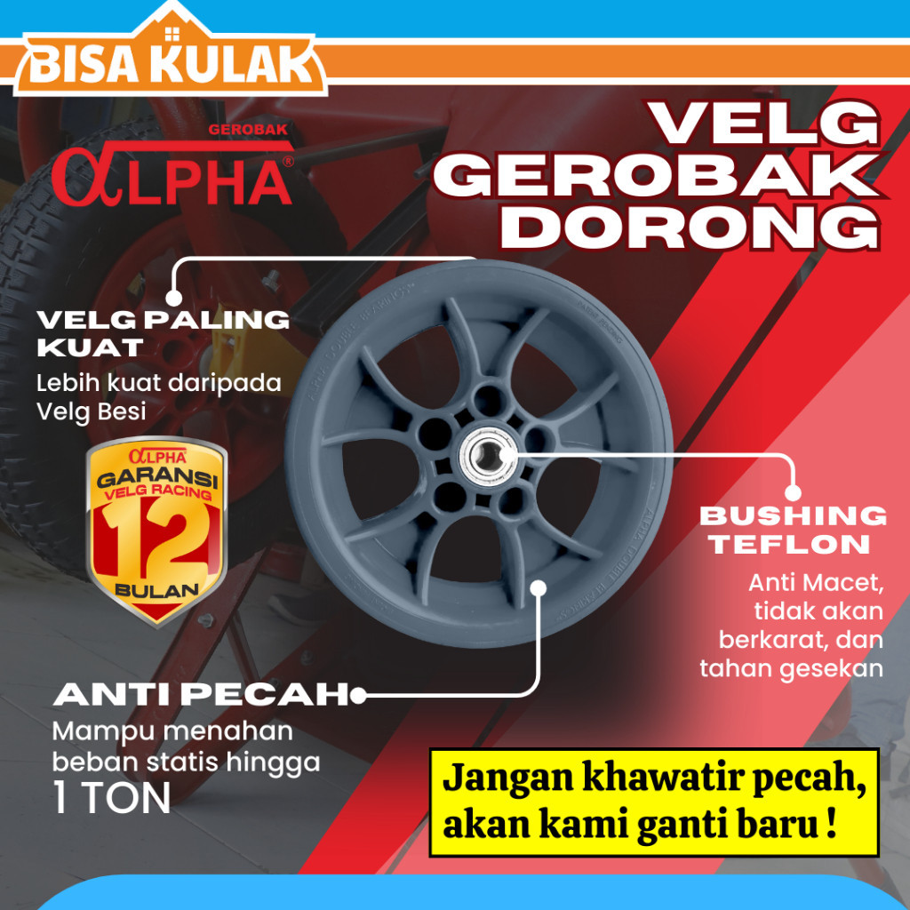 VELG PLASTIK ABU GEROBAK SORONG GEROBAK AKONG GARANSI TIDAK BERKARAT