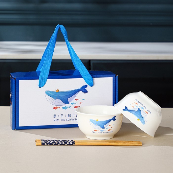 

✨LARIS✨ -Souvenir Hadiah Hampers Mangkok Keramik Isi 2/4/6/set Wedding Kado - Whale 2 Bowls