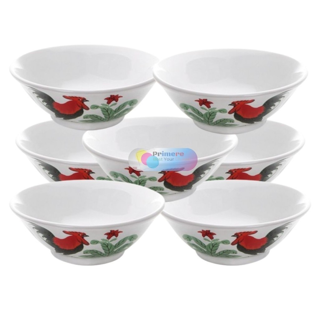 Mangkok Keramik Lusinan 12 Motif Ayam Jago / Mangkok Kramik Aesthetic