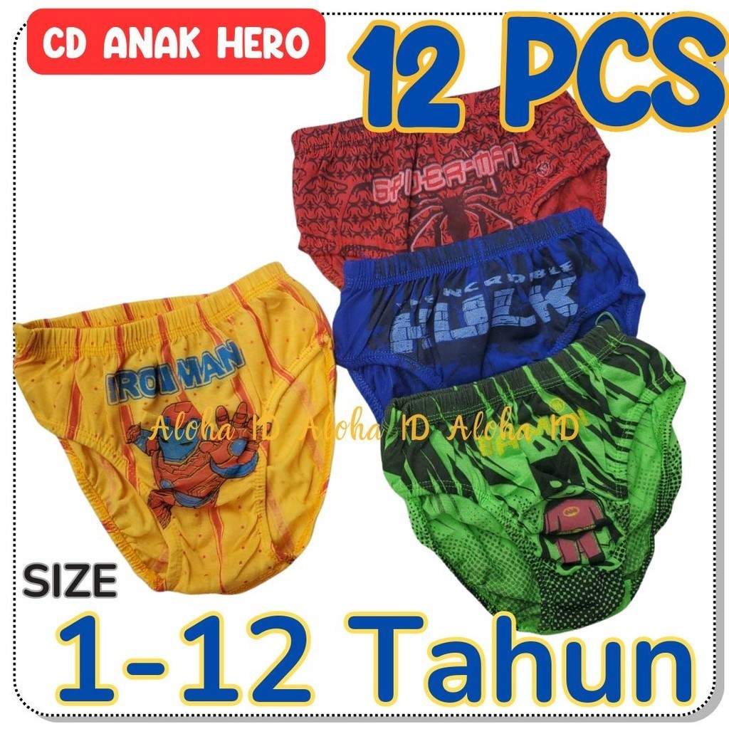 12 PCS Celana Dalam Anak Cowok Superhero Celana Dalam Anak Laki-laki TK SD GROSIR