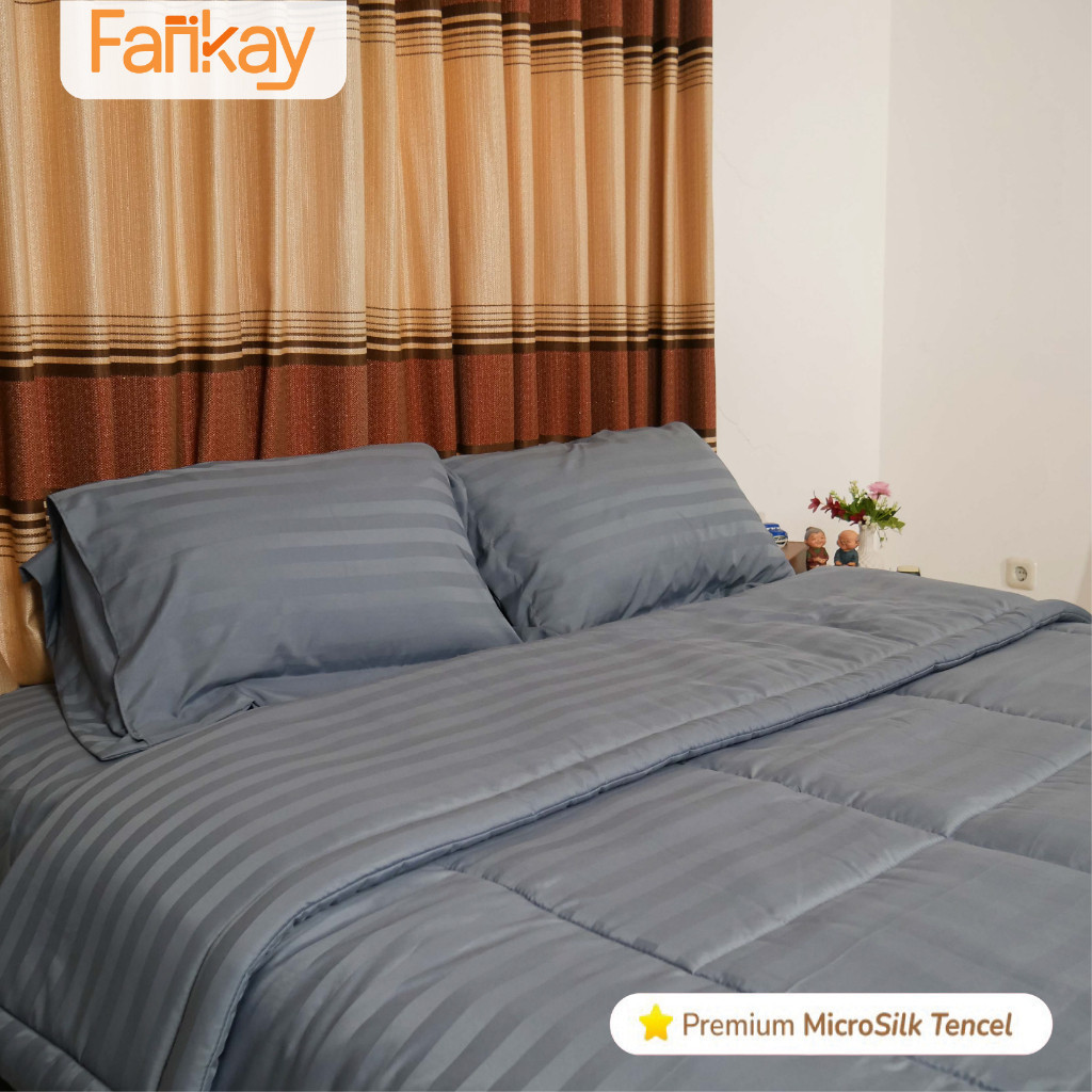 Bedcover Set Sprei Microtencel Graphite Ukuran Lengkap - Fankay