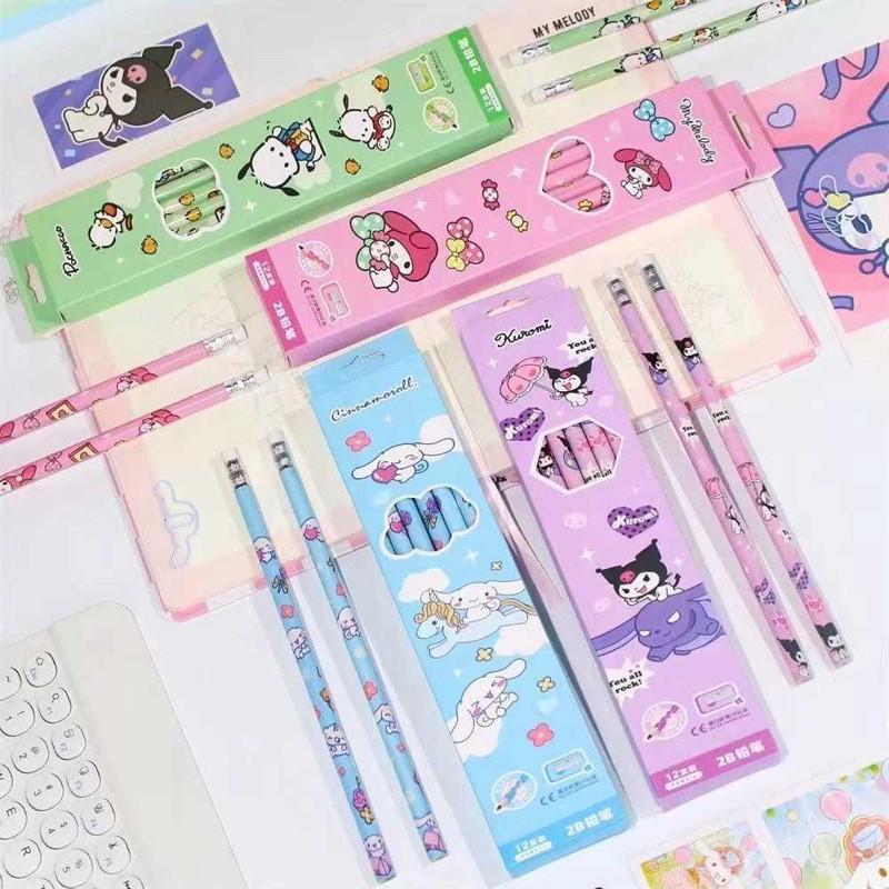 

Pensil 2B Sanrio Box isi 12pcs Motif Sanrio Lucu + Serutan