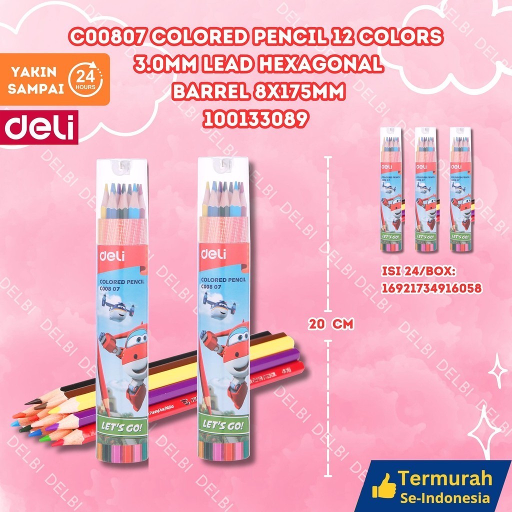 

Pensil Warna Case Tabung + Rautan Deli 12 Warna C00807 COLORED PENCIL 12 COLORS 3.0MM LED HEXAGONAL BARREL 8X17MM