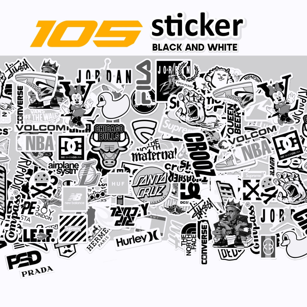 

STICKER CASE HITAM PUTIH BLACK AND WHITE ISI 108 105 50 PCS RANDOM APPAREL BAND STIKER AESTHETIC LAPTOP, AKSESORIS HP, ANTI AIR, MOTIF,HELM,TUMBLER