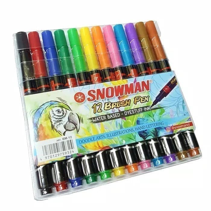 

58FED~ Best Quality SNOWMAN BRUSHPEN BRUSH PEN KUAS KALIGRAFI WARNA 12