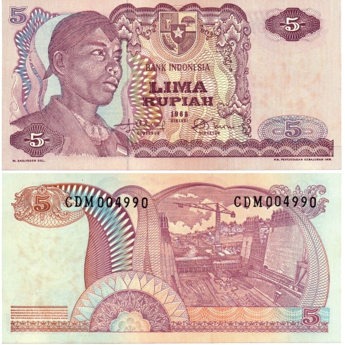 Uang Kertas 5 Rupiah Seri Soedirman (Tahun 1968) UNC