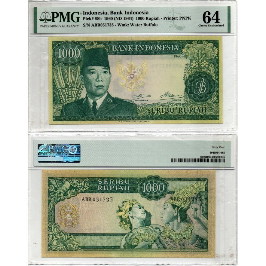 Uang Kertas 1000 Rupiah Seri Soekarno 1960 (Tahun 1964) PMG 64