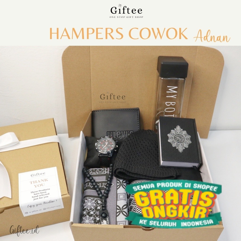 HAMPERS COWOK ADNAN SAJADAH SARUNG ALQURAN JAM DOMPET ALAT SHALATMUSLIM ISLAM PRIA PREMIUM KADO HADI