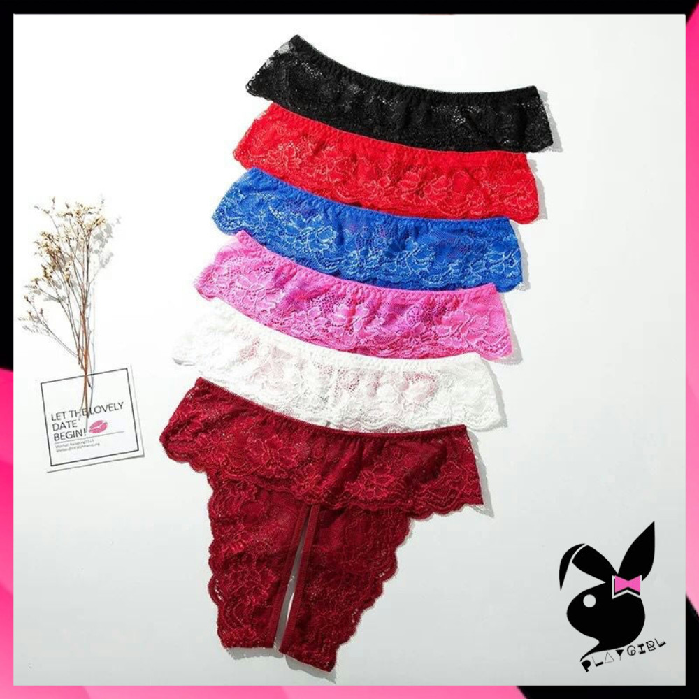 ᵖGˡiͣʸrl CD Celana Dalam Wanita Renda Transparan Open Crotch G String Import 1267