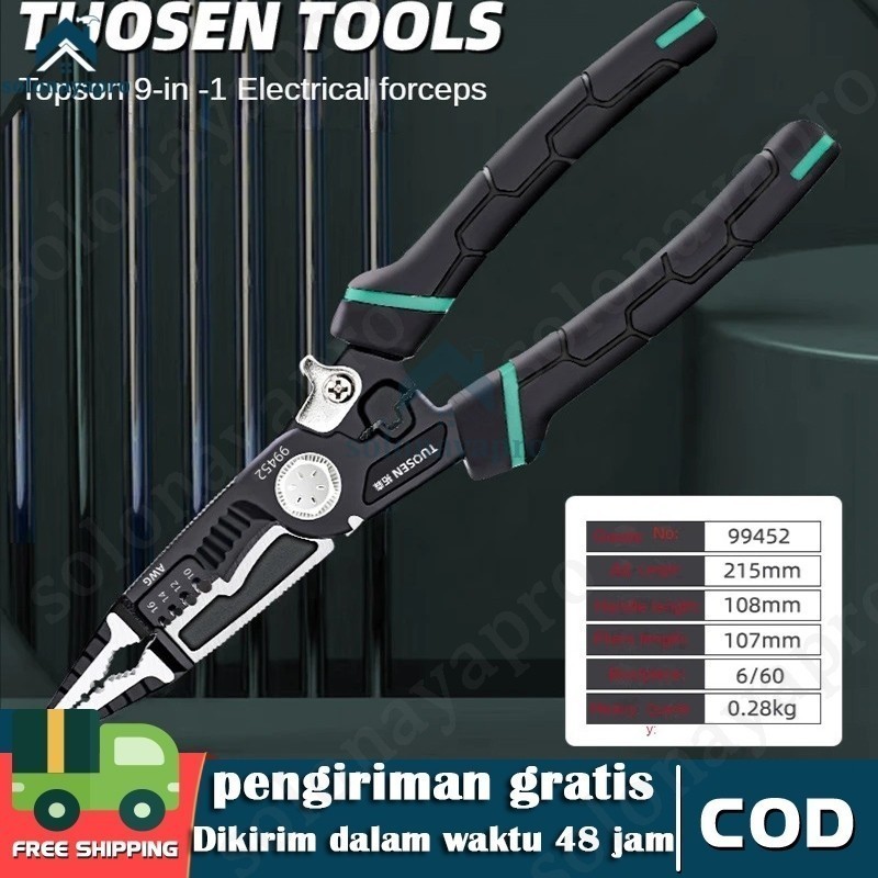 TUOSEN 9-in-1 Baja Paduan Krom-vanadium Tang Pemotong Kawat CRV Multifungsi Wire Cutter Tang Listrik