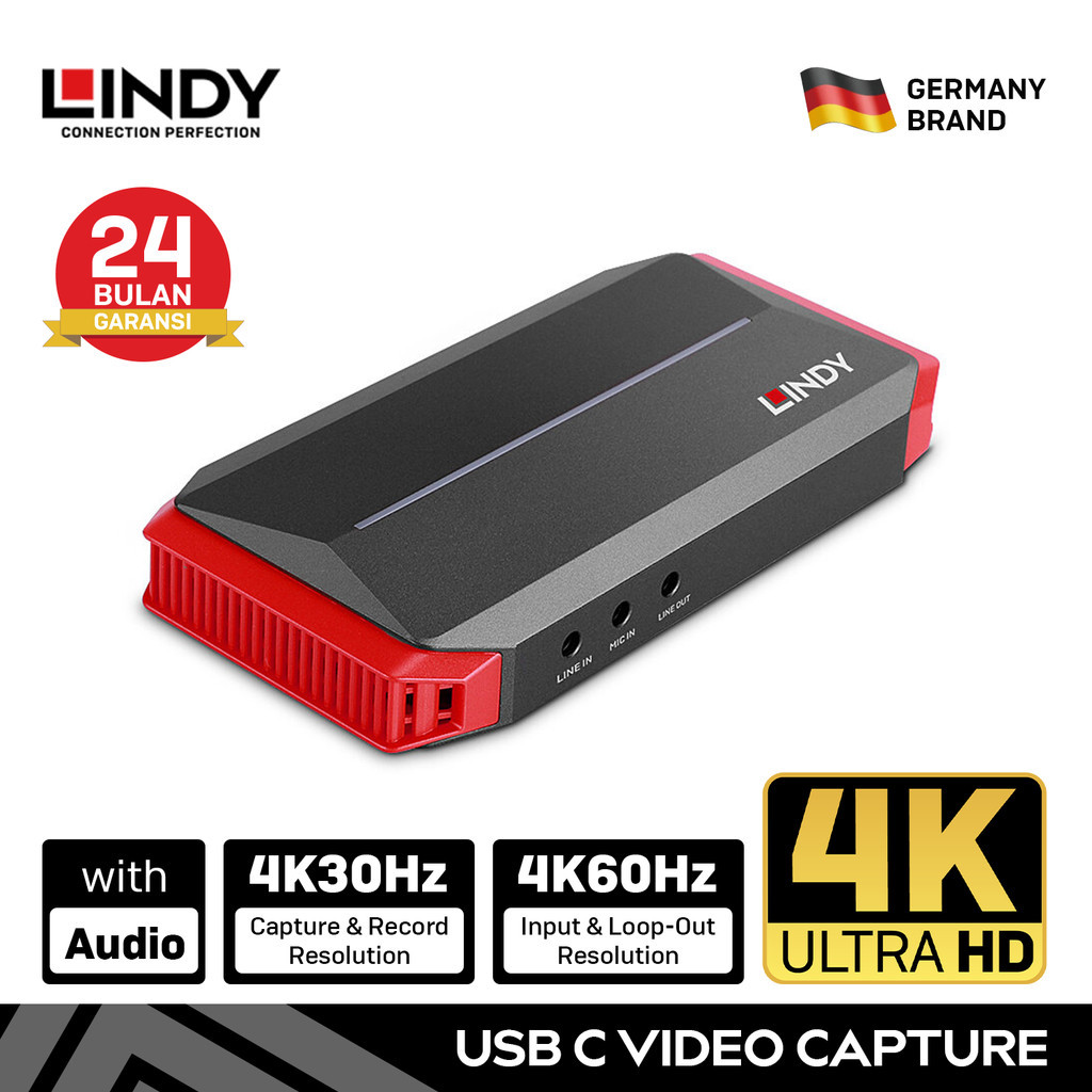 LINDY Video Capture Card USB Type C - HDMI 4K With Audio & Microphone Lindy Live Stream Record Devic