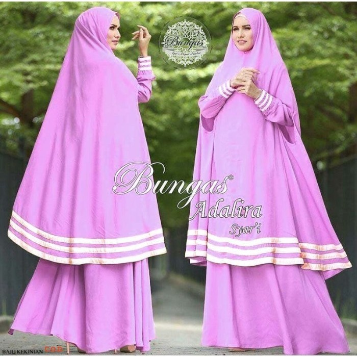Baju Adalira syari ungu muda NI gamis Wanita jersey premium ungu muda Kekinian