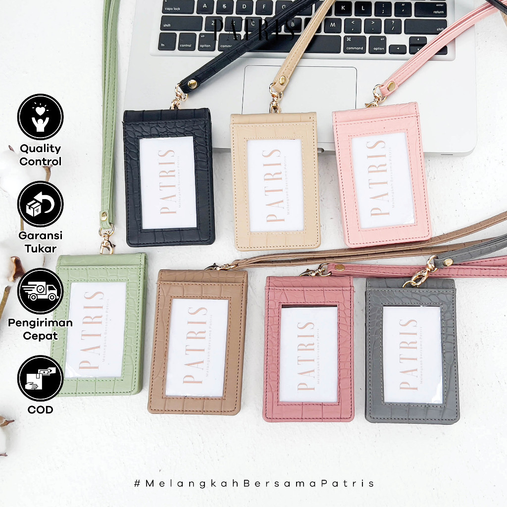 

Patris Juliette Lanyard ID Card Holder Name Tag Kulit Dua Sisi Bolak Balik