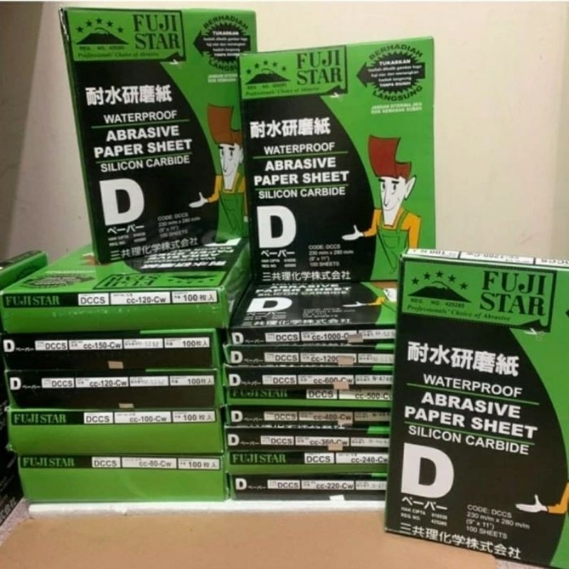 Amplas Fujistar Waterproof Abrasive Paper Sheet Silicon Carbide Berbagai Grit