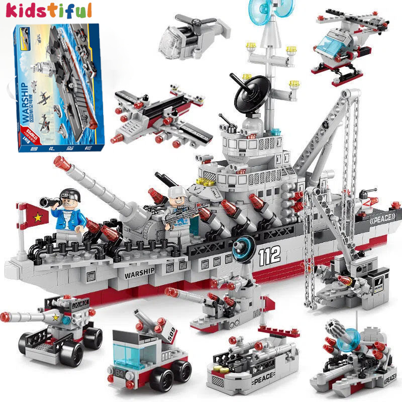 Mainan Edukasi 3D Susun Kapal Induk Polisi Kapal Perang Mainan Balok Anak Laki-laki 8/9/10 Tahun