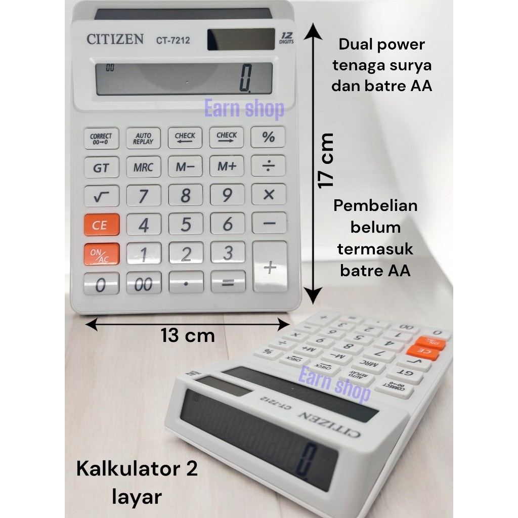 

Kalkulator CITIZEN CT-7212 - Calculator 2 Display Layar / Check Ulang CT7212 12Digit