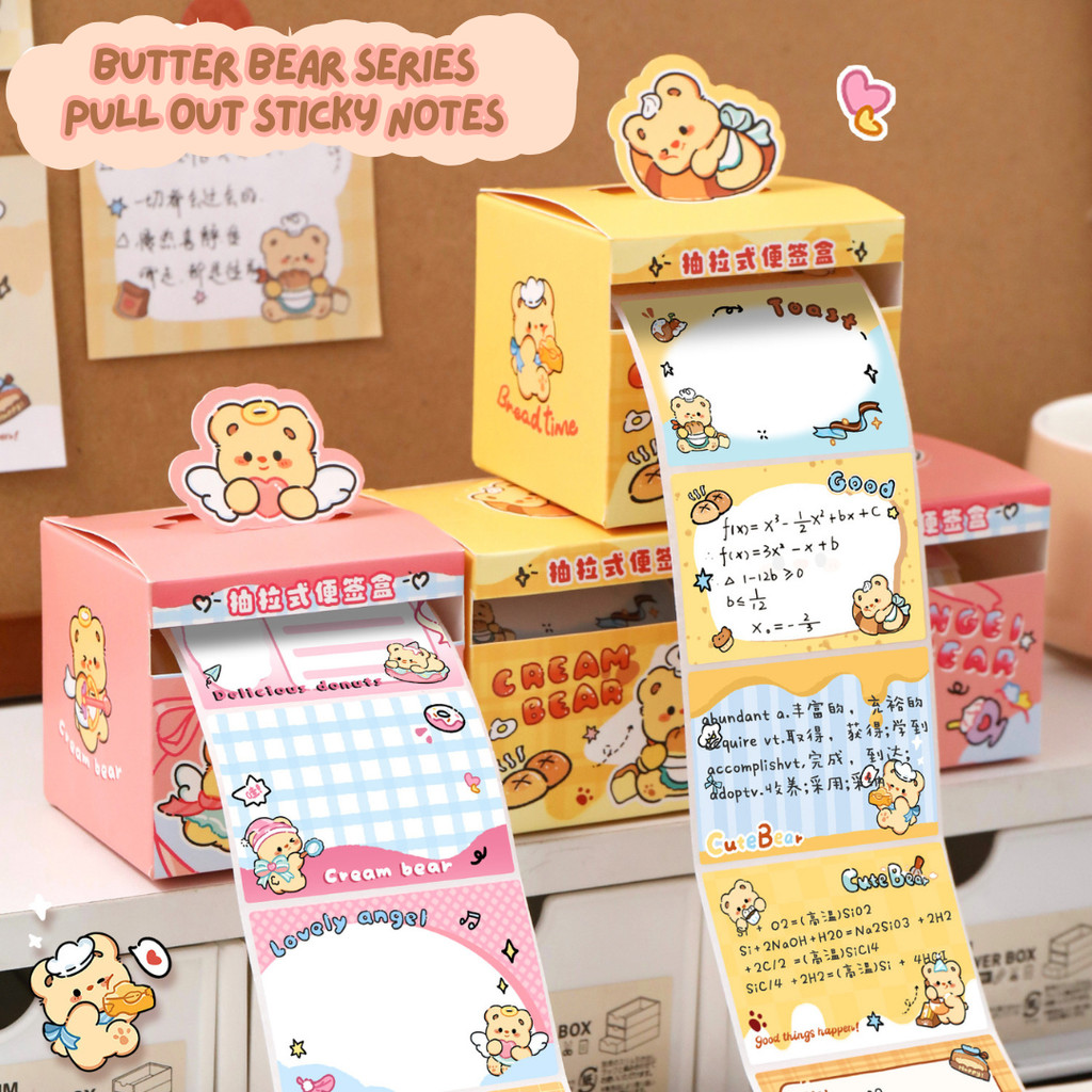 

[HARU] 128pcs Butter Bear Series Pull Out Sticky Notes Notepaper Kertas Memo Memopad