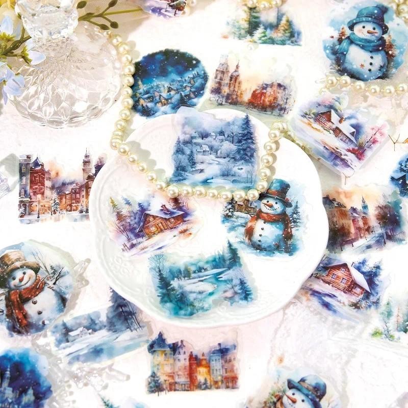 

20pcs/bag PET Christmas Town Sticker Romantic Winter Snowpines Snowman Diary Scrapbook DIY Decorative Stickers