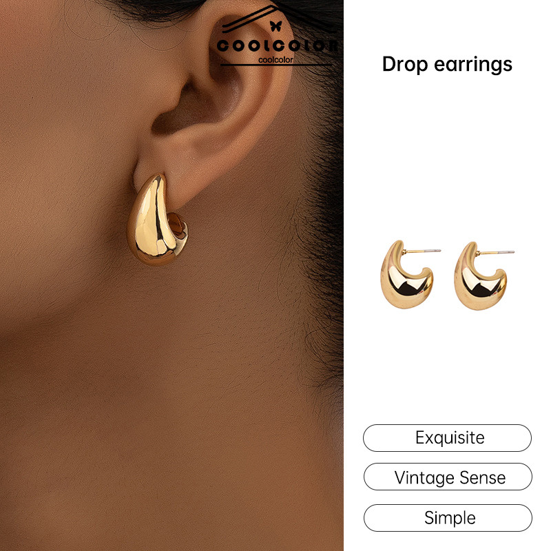 COD Anting Berbentuk Tetesan Air Anting-Anting Kelas Atas Anting-Anting Emas Modis Sederhana-Cl