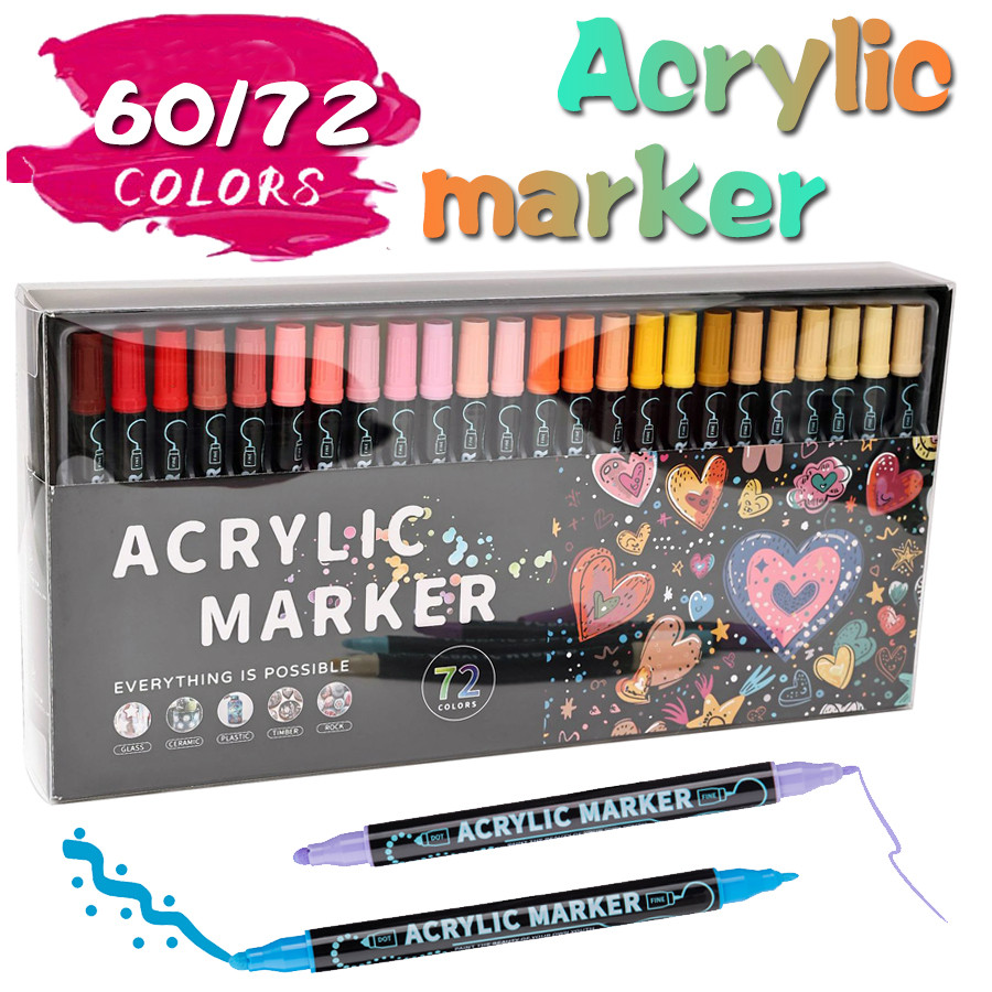 

60/72 color double-head acrylic marker pen quick-drying for graffiti DIY ceramic glass canvas painting art supplies