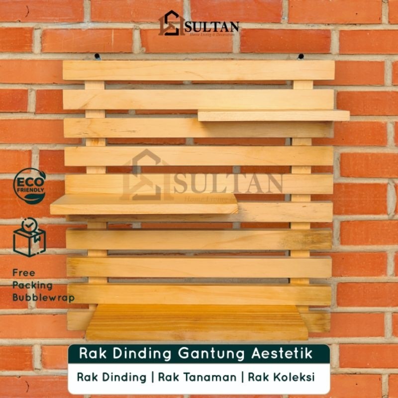 Rak Tanaman | Rak Pot Bunga | Rak Dinding Gantung 3 Ambalan | Palet Kayu Pinus Serbaguna Aestetik