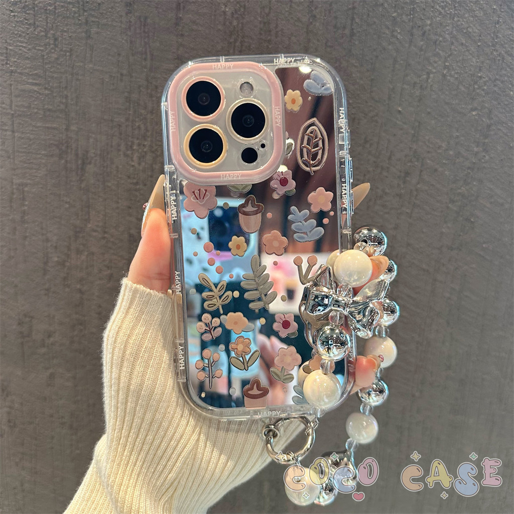 case VIVO Daun bunga kerucut pinus dengan rantai Casing ponsel cocok untuk VIVO Y93NONE Y50 Y20 Y21 