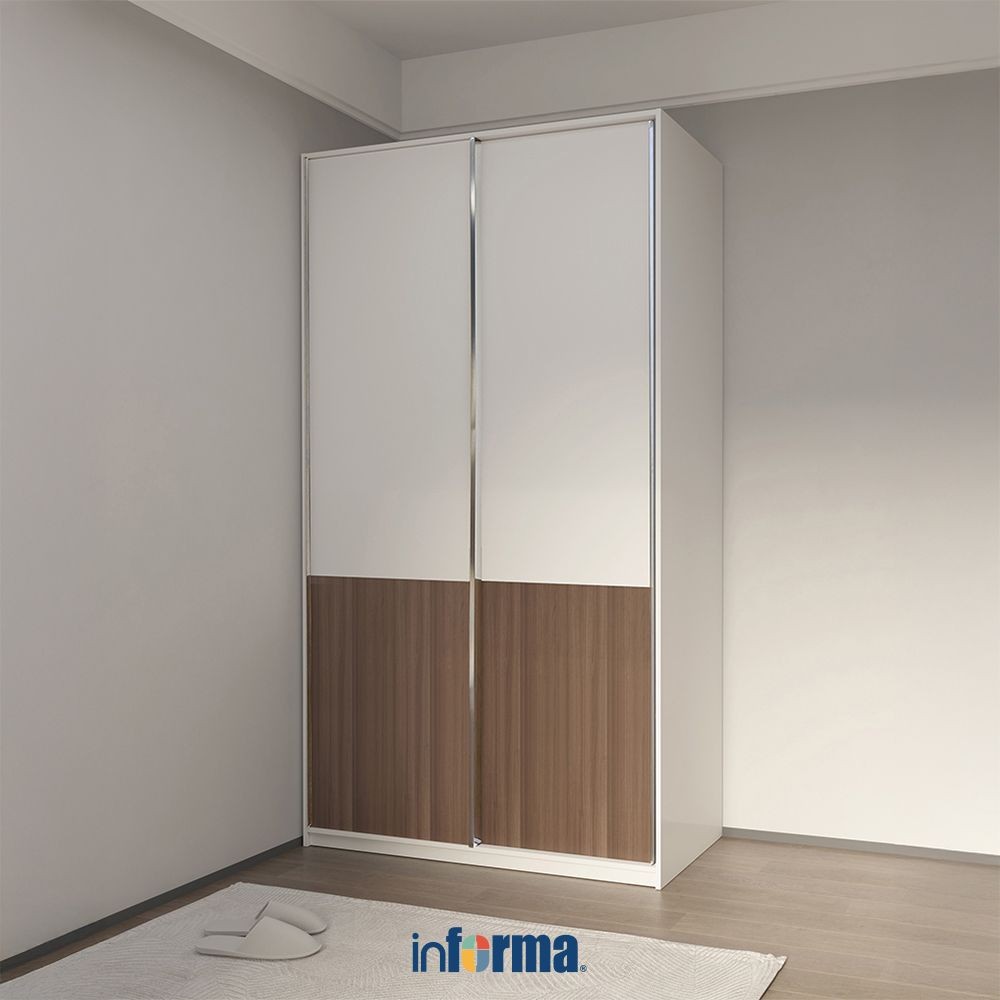 Informa Iora Lemari Pakaian 2 Pintu Sliding - Putih Wardrobe Storage Kabinet Tempat Simpan Baju Lema