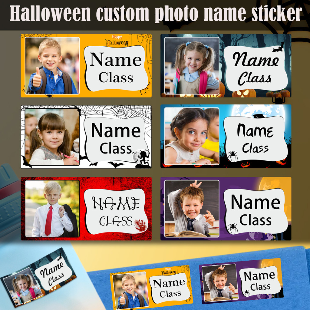 

Halloween Custom Photo Name Stickers,Children's Holiday Name Tags,Personalized Halloween Biscuit Wrapping Stickers,Waterproo ZP1